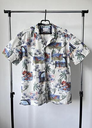 Літня гавайська сорочка з коротким рукавом, гавайка у розмірі m, l, eddmond studios paradise short sleeve plain white shirt made in portugal 🇵🇹