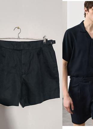 Augograph /marks&spencer шорты из смеси хлопка и льна со складками спереди чёрного цвета 34"/86 см
