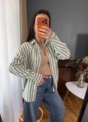 Зелено- біла сорочка в смужку new look