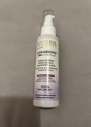Зволожувальна есенція-сироватка для обличчя eveline cosmetics cerabiome для сяяння шкіри 100 мл