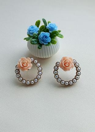 Винтажные серьги, элегантные розы, жемчужины, винтаж
