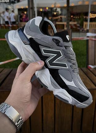 Кросівки new balance 9060, сірі з чорним (замша, сітка) 9060-37