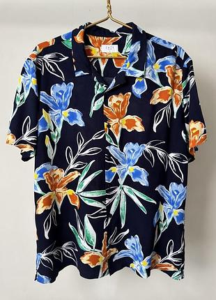 Шикарная гавайская рубашка topman синего цвета, размир - l