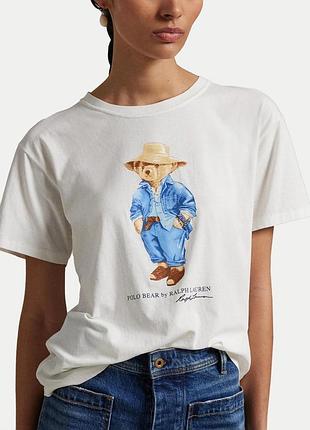 Футболка жіноча ralph lauren bear оригінал біла з ведмедиком розмір s m l бавовна