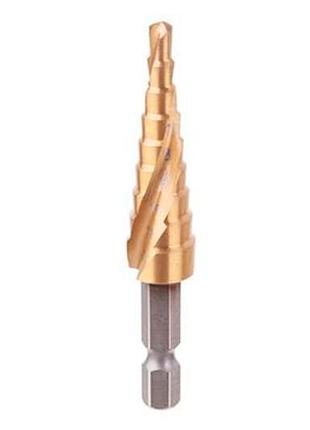 Сверло ступенчатое по металлу intertool 4-12мм спиральное hex (sd-5836)