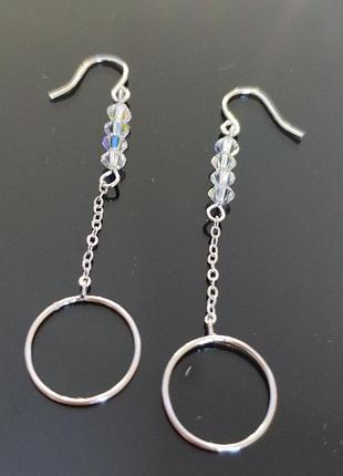 Серебряные серьги подвески, 925, с кристалликами сваровски
