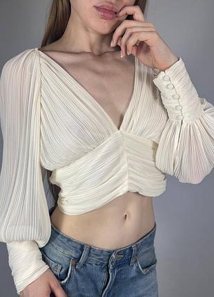 Плісирована блуза з об'ємними рукавами zara