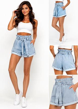 Джинсові шорти miss selfridge denim 💙  стильні світло-блакитні джинсові шорти із завищеною талією в актуальному фасоні paperbag.