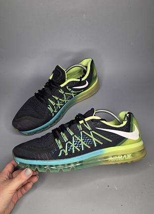 Мужские черно-салатовые кроссовки nike air max 2015 с яркой подошвой.