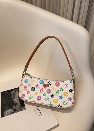 Маленька біла сумка louis vuitton multicolor через плече – стильна жіноча багет-сумка