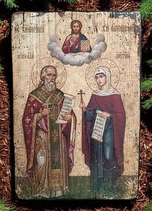 Панно на дереве «икона богов киприана и бусины» 19×28 см, толщина 3 см