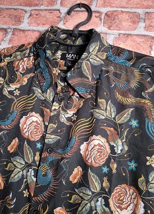 Сорочка літня на короткий рукав пляжна з квітами і з драконами boohoo man з коротким рукавом