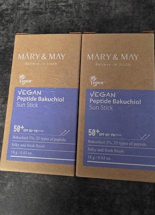 Сонцезахисний стік з бакучіолом та пептидами mary & may vegan peptide bakuchiol sun stick spf50+ pa++++