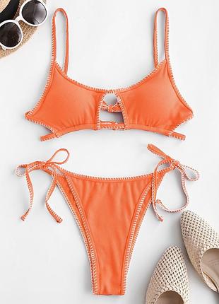 Вельветовый купальник zaful textured criss cross star shaped bikini - s