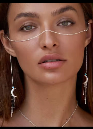 Оригинальная украшение цепочка для лица фейсчетейн face chain месяц футуризм бохо вечеринка рейв фотосессия