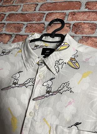 Рубашка летняя на короткий рукав h&amp;m relaxed fit peanuts snoopy пляжная гавайская