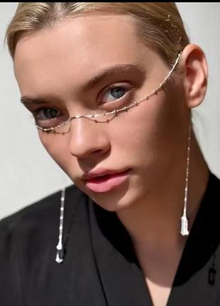 Оригинальная украшение цепочка для лица фейсчетейн face chain футуризм бохо вечеринка рейв фотосессия