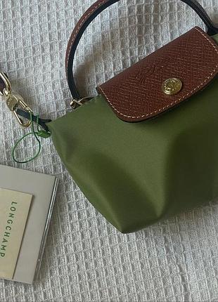 Сумка женская longchamp pochette mini кроссбоди зеленый нейлон короткая ручка длинная ручка акция скидка распродаж