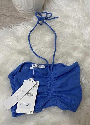Синій топ в рубчик від zara