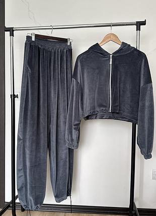 Велюровий костюм one size графіт сірий