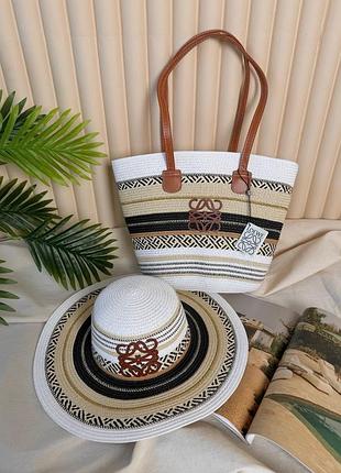 Набір лоеве сумочка+шляпка loewe у орнамент кольоровий
