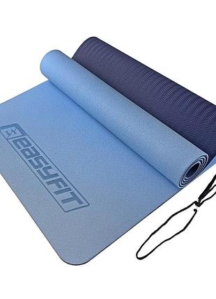 Коврик для йоги и фитнеса easyfit ef-1924-lbbl, антискользящий, голубой, 183×61×0,6 см, tpe