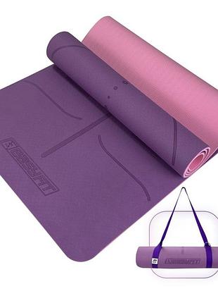 Килимок для йоги та фітнесу easyfit polarity padma з ремене ef-a19241s-vp ,фіолетово-рожевий 183×61×0,6 см,