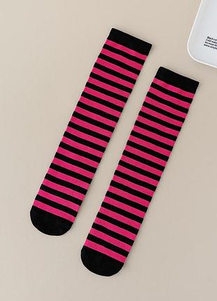Носки детские в полоску черно-розовые 3-12 лет one size