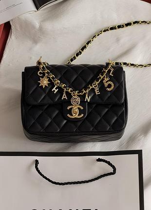 Сумка chanel mini lambskin coco charms rectangular classic flap bag чорний