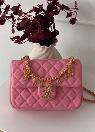 Сумка chanel mini lambskin coco charms rectangular classic flap bag розовый