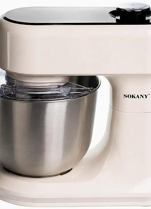 Планетарный миксер sokany sk-05016 чаша 6 л 9 режимов сенсорное управление таймер тестомес с весами 1500 вт бежевый