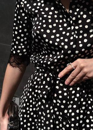 Сукня міді в трендовий горох, з французьким мереживом «шантильї»
