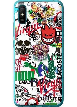 Чехол на xiaomi redmi 9a many different logos из силикона fch_0000447