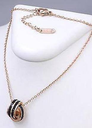 Подвеска с черными цирконами stainless steel po. 40+4 см.