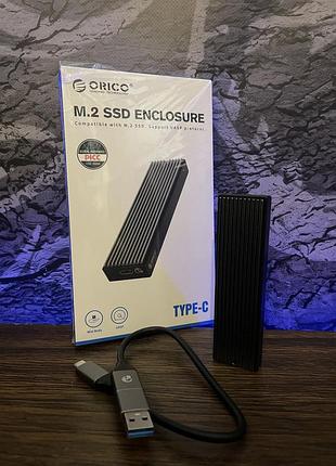 Внешний портативный ssd m.2 orico 250 гб, usb 3.2 gen 2 type-a/type-c, чёрный компактный