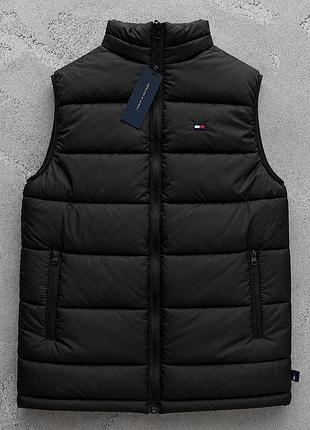 Чорна безрукавка tommy hilfiger, жилетка томмі хілфігер для міста, чоловічий жилет із кишенями xxl