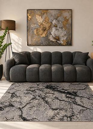 Ковер серый 0.8х1.5 м с низким ворсом loft gray b033e для гостиной, спальни, в коридор, на кухню