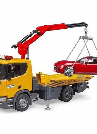 Модель bruder эвакуатор scania super 560r с краном-манипулятором и автомобилем roadster bruder 1:16 (03552)