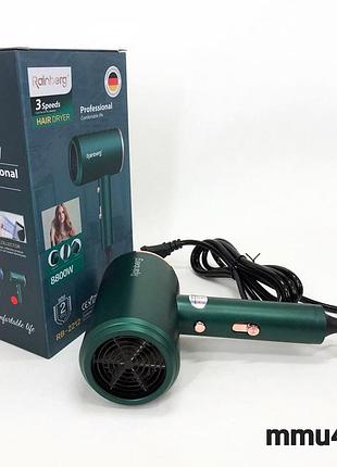 Фен rainberg rb-2212 8800 w з регулюванням температури та швидкості для сушіння та укладання волосся. колір: зелений