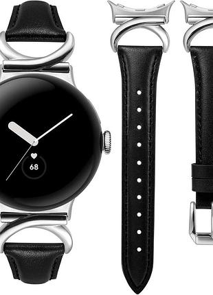 Кожаный ремешок toyouths для google pixel watch 4/3/2/1 41мм черный/серебристый