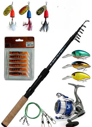 Спиннинговый набор mikado tele spin lineaeffe vigor power2 fd40/2.4м 10-30гр. + леска, поводки, прим