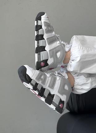 Білі кросівки унісекс nike air more uptempo 96 white grey black х аптемпо 36