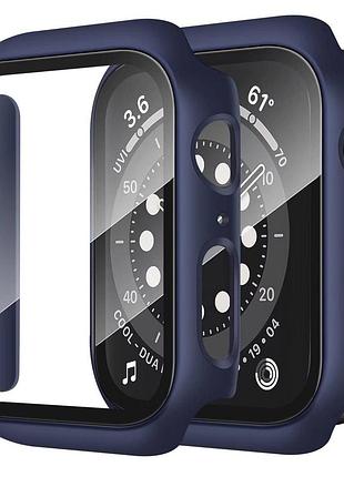 Захисний чохол зі склом для смарт годинника apple watch 44mm - watch 4, watch 5, watch 6, watch se. колір темно-синій