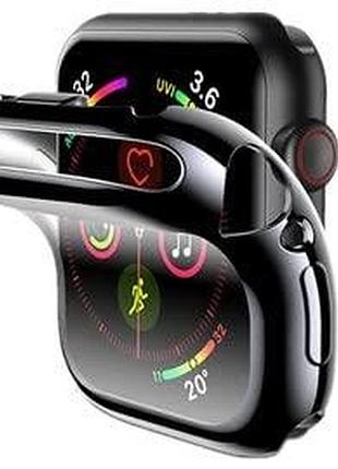 Силіконовий захисний чохол зі склом для смарт годинника apple watch 44mm - 4, 5, 6, se. колір чорний