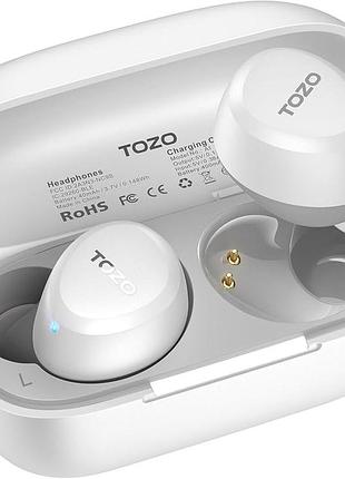 Беспроводные наушники tozo a1 bluetooth 5.3 tws белые с микрофоном, зарядным кейсом и сенсорным управлением