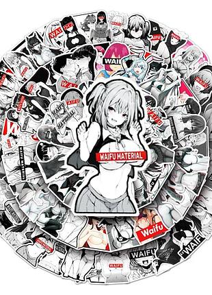 Стикеры наклейки аниме тянка waifu 50 шт