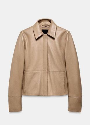 Шкіряний блейзер zara бежевого кольору