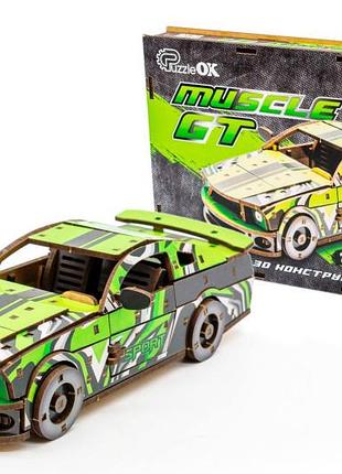 Конструктор puz-00640 "muscle car" дерев'яний, 162 дет., зелений колір, розмір моделі 24х9х7 см puzzleok