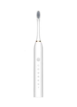 Белая электрическая зубная щетка sonic toothbrush х-3 ультразвуковая аккумуляторная 4 сменные насадки в top