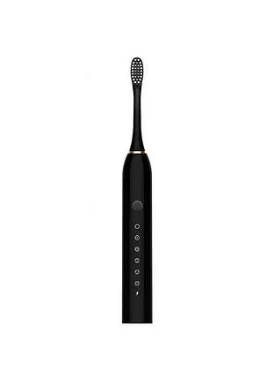 Черная электрическая зубная щетка sonic toothbrush х-3 ультразвуковая аккумуляторная 4 сменные насадки в top